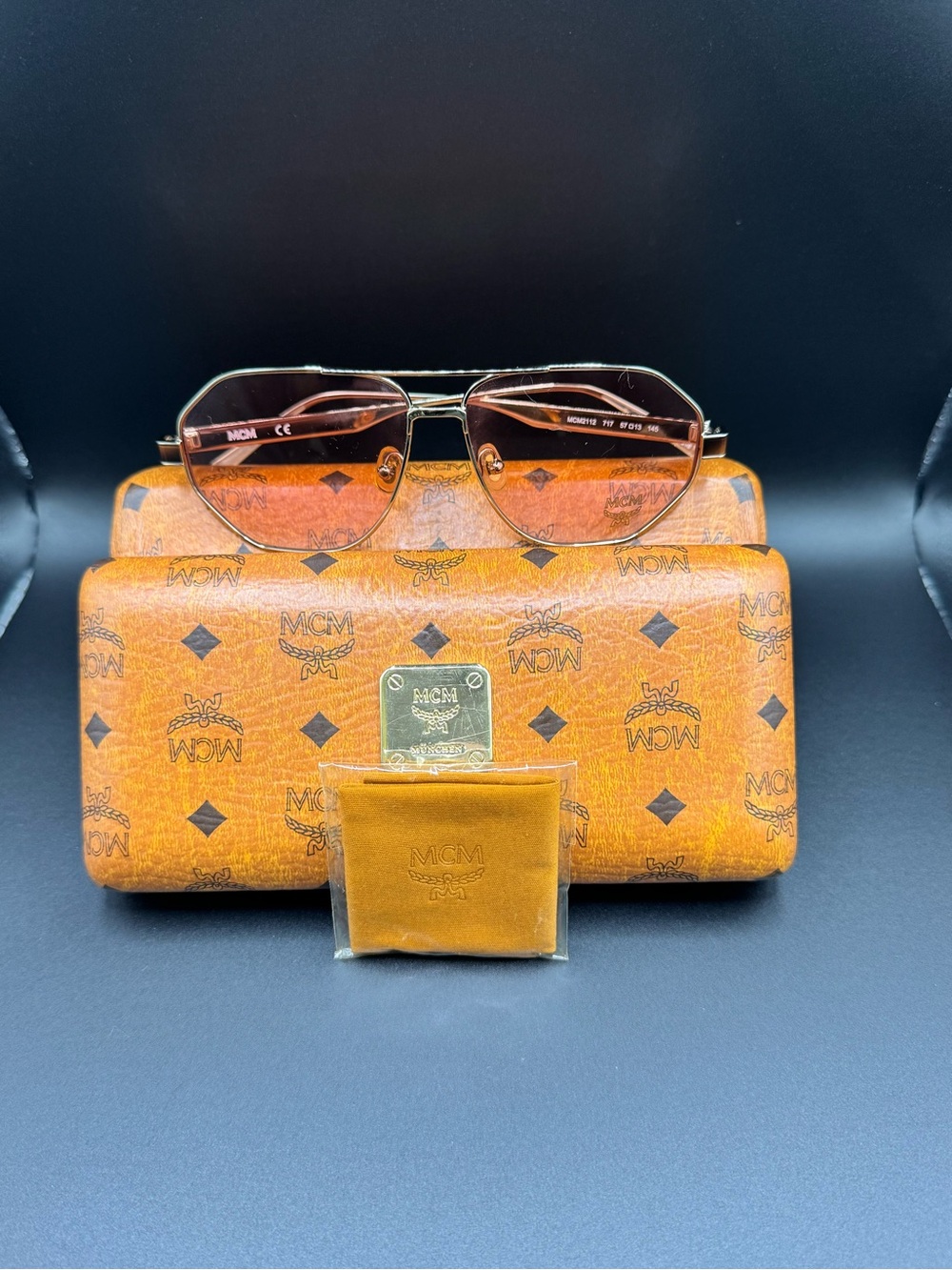 MCM Aviator Sunglasses in Amber and Gold Tone